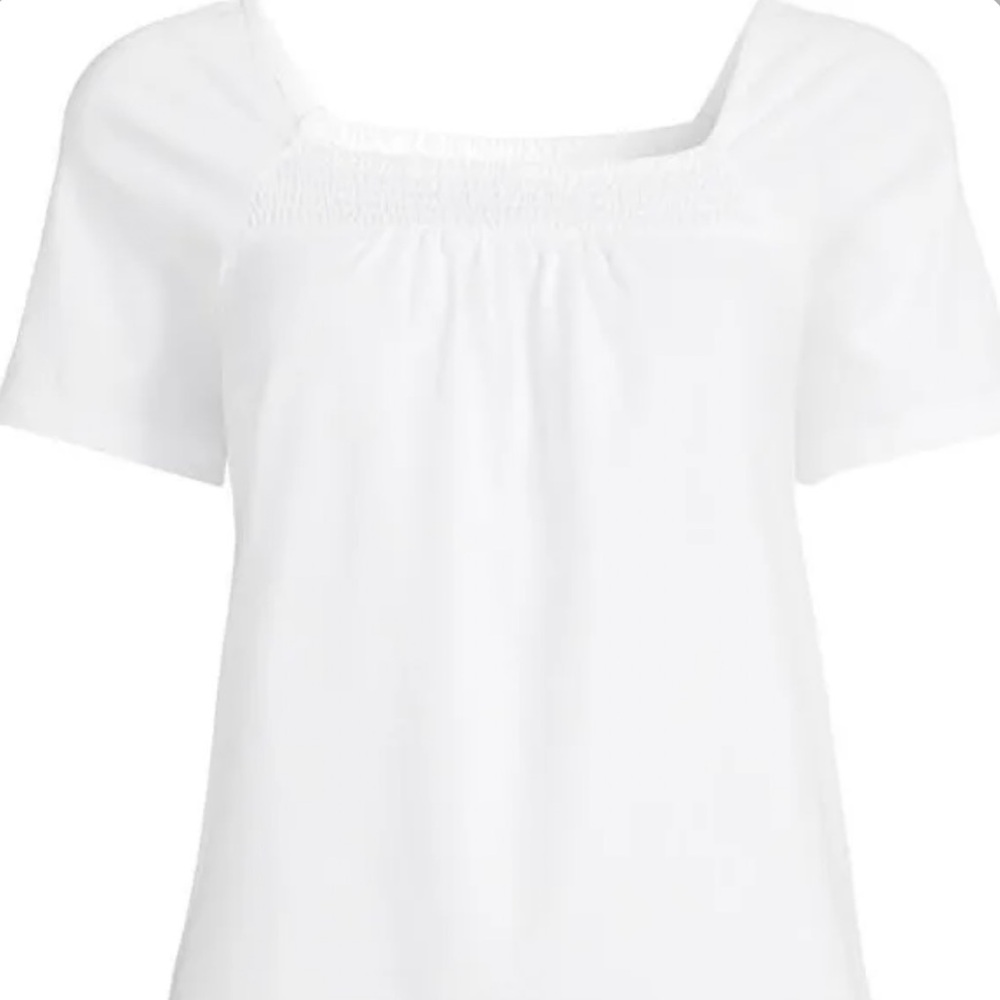 Lands' End Light Weight Smocked Square Neck Short Sleeve Top Size Large NWT